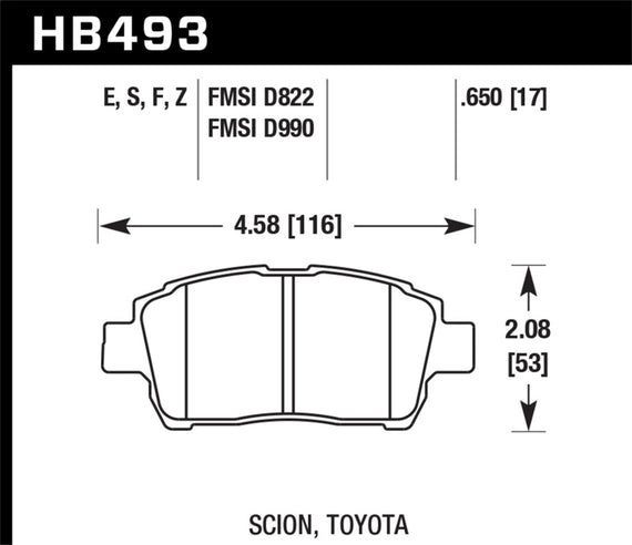 Hawk HB493E.650 Front Blue 9012 Brake Pads for Toyota Prius Standard Model HB493E.650