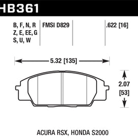 Hawk 00-09 Honda S2000 / 06-11 Honda Civic Si Sedan/Coupe Blue 42 Front Brake Pads HB361EE.622