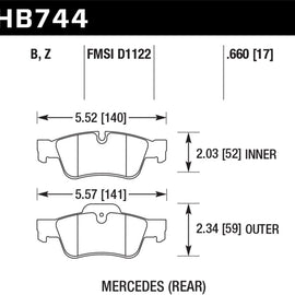 Hawk 14-15 Mercedes G Class Performance Ceramic Street Rear Brake Pads HB744Z.660