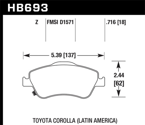 Hawk 07-11 Toyota Corolla (Latin America Models) Performance Ceramic Street Front Brake Pads HB693Z.716
