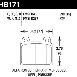 Hawk 73-79 VW Transporter / 80-85 VW Vanagon Performance Ceramic Street Front Brake Pads HB171Z.720