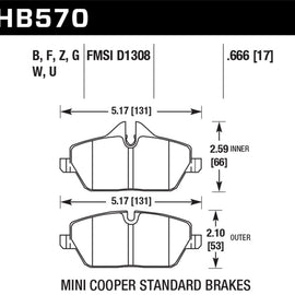 Hawk 07-15 Mini Cooper / 08-14 Mini Cooper Clubman HPS 5.0 Street Front Brake Pads HB570B.666