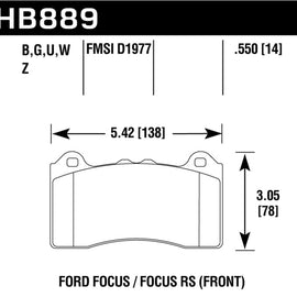 Hawk 2017 Ford Focus DTC-70 Race Front Brake Pads HB889U.550