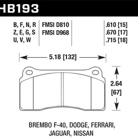 Hawk DTC-80 03-06 / 08-09 Dodge Viper / 88-92 Ferrari F40 / 95-97 F50 Race Brembo Brake Pads HB193Q.670