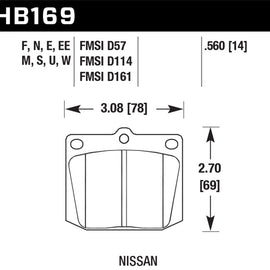 Hawk Nissan 810/240Z/260Z/280Z/620 / Toyota Corona/Cressida/Crown/PU DTC-70 Front Race Brake Pads HB169U.560