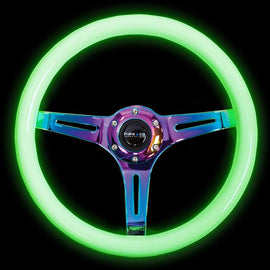 NRG Classic Wood Grain Wheel - 350mm 3 Neochrome spokes - Glow-n-dark grip (ST-015MC-YG) ST-015MC-GL