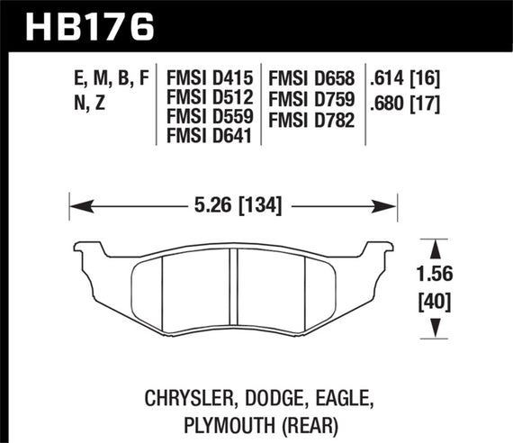 Hawk SRT4 Performance Ceramic Street Rear Brake Pads HB176Z.614