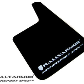 Rally Armor Universal Fit (No Hardware) Motorsport Spec Black UR Mud Flap w/ White Logo MF20-MSUR-BK/WH