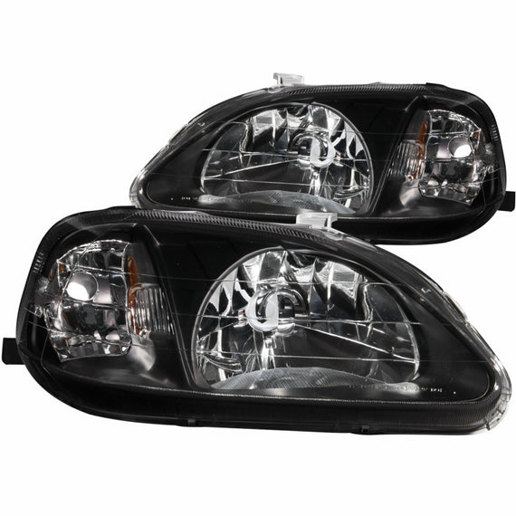 Anzo 121070 Halogen Crystal Headlight Clear Euro Black for 99-00 Honda Civic 121070