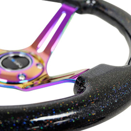 NRG Reinforced Steering Wheel (350mm / 3in. Deep) Blk Multi Color Flake w/ Neochrome Center Mark RST-018BSB-MC