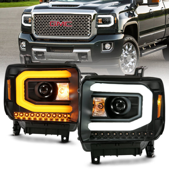 For GMC Sierra 2500 HD 15-16 Headlights Black Switchback U-Bar Projector 111487