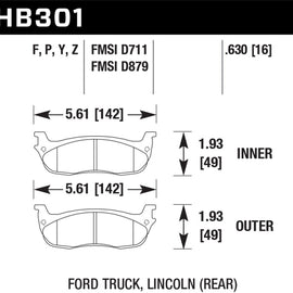 HAWK PERFORMANCE HB301Y.630 LTS BRAKE PADS 99-04 FORD F150 LIGHTNING REAR NEW HB301Y.630