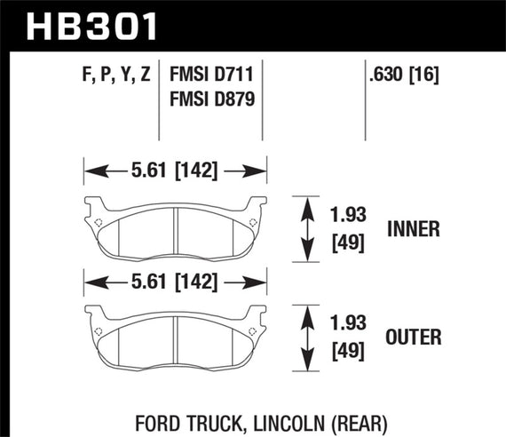 Hawk HPS Rear Brake Pads for 97-02 Ford Expedition - HB301F.630 HB301F.630