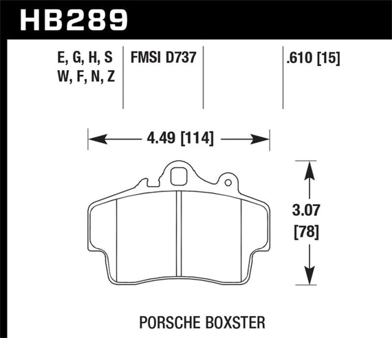 Hawk Performance HB289N.610 HP Plus Disc Brake Pad Fits 97-08 Boxster Cayman HB289N.610