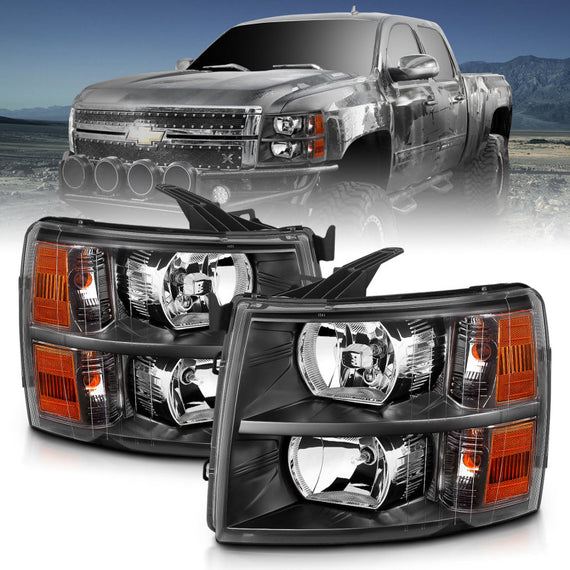 ANZO (111393) for 2007-2013 Chevrolet Silverado Crystal Headlights Black 111393