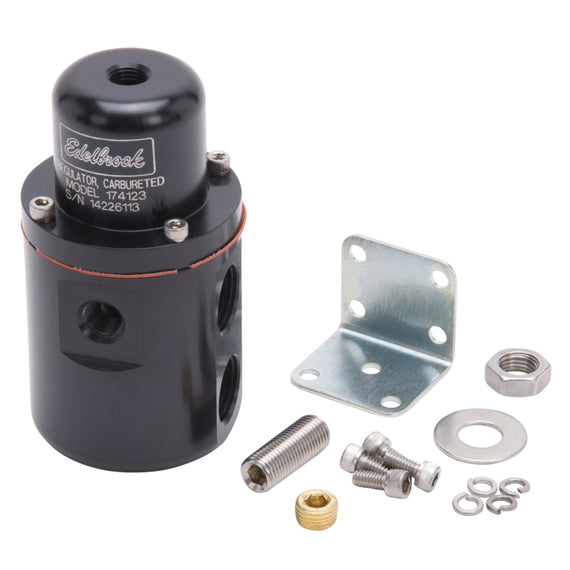 Edelbrock Fuel Pressure Regulator Carbureted 160 GPH 5-10 PSI 3/8In In/Out Returnless Black 174123