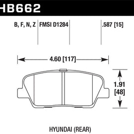 Hawk HPS 5.0 Brake Pads for Hyundai, Kia HB662B.587 Rear HB662B.587