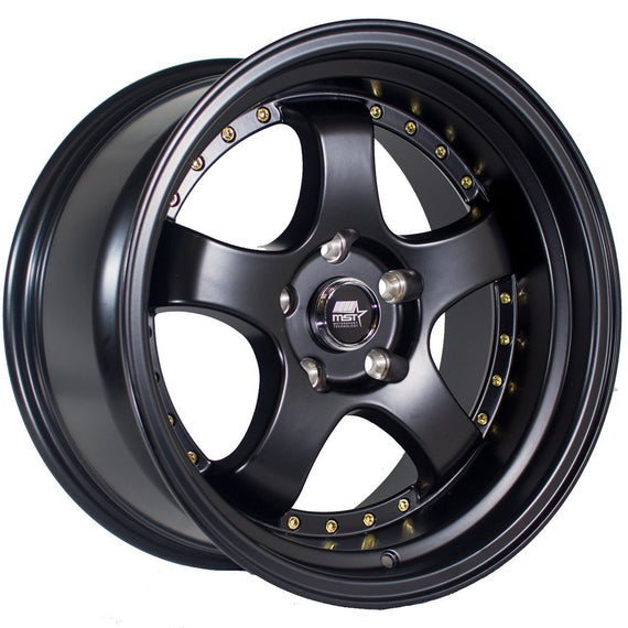 MST MT07 17x9.0 5x114.3 +20 cb73.1 Matte Black w/Gold Rivets Wheel/Rim 07-7965-20-MBG