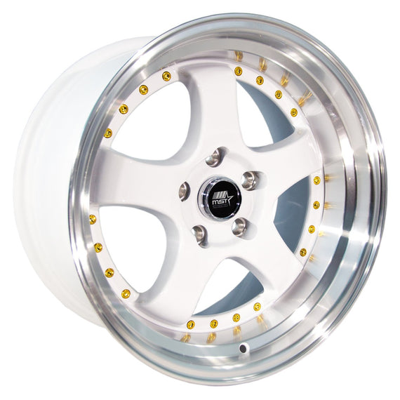 MST MT07 17x9.0 5x114.3 20 73.1 White w/Machined Lip Gold Rivets Wheel/Rim 07-7965-20-WTGL