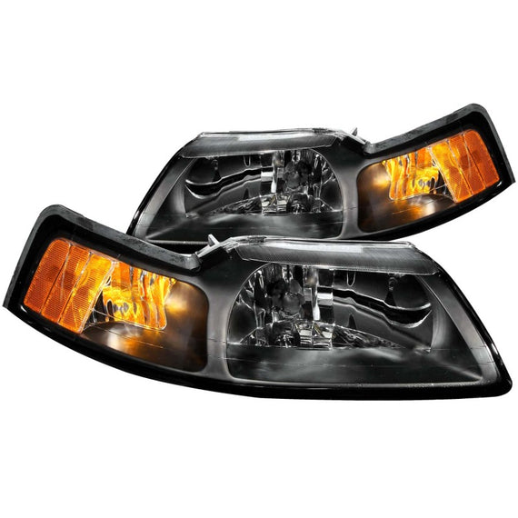 Anzo 121040 Black Halogen Bulb Clear Lens Crystal Headlights for 99-04 Mustang 121040