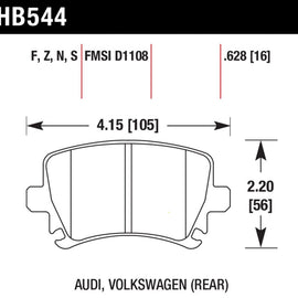 HAWK HB544F.628 HPS Performance Street Brake Pads Audi A4 2005-2008 Audi A3 2006 HB544F.628