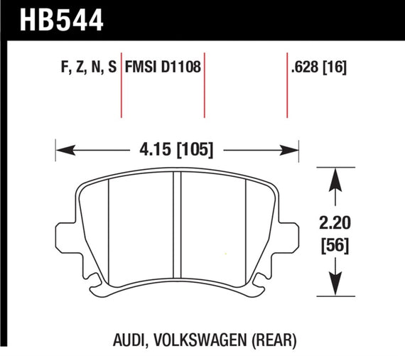 HAWK HB544F.628 HPS Performance Street Brake Pads Audi A4 2005-2008 Audi A3 2006 HB544F.628