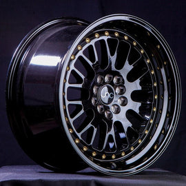 JNC 001 17X9 5X100/5X114.3 +25 GLOSS BLACK GOLD RIVETS Wheel/Rim