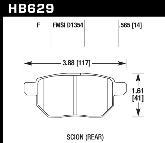 Hawk HPS Rear Brake Pads for 11+ Scion tC - HB629F.565 HB629F.565