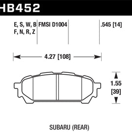 Hawk HP+ Rear Brake Pads for 03-05 Subaru WRX - HB452N.545 HB452N.545