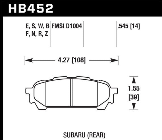 Hawk HP+ Rear Brake Pads for 03-05 Subaru WRX - HB452N.545 HB452N.545