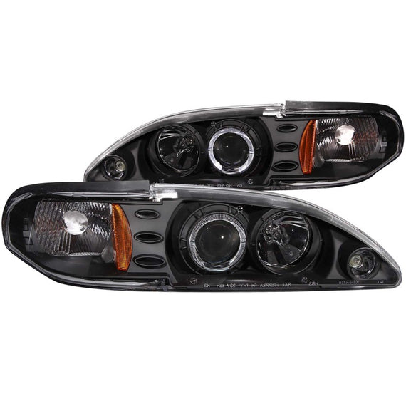ANZO PROJECTOR HEADLIGHTS WHALO BLACK 1PC FITS 1994-1998 FORD MUSTANG 121038 121038