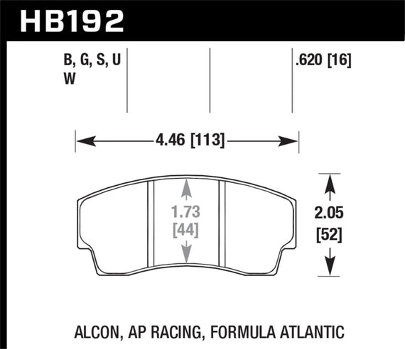 Hawk AP Racing CP4567 / CP5040-10/11/12/13S4 / CP5100 / CP5108 / CP6760 DTC-70 Race Brake Pads HB192U.620