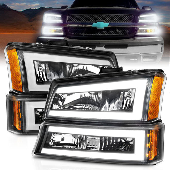 ANZO 2003-2006 for Chevrolet for Silverado 1500 Crystal Headlights w/ Light Bar 111501