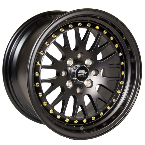 MST MT10 15x8.0 4x100/4x114.3 25 73.1 Matte Black w/Gold Rivets Wheel/Rim 10-5816-25-MBG