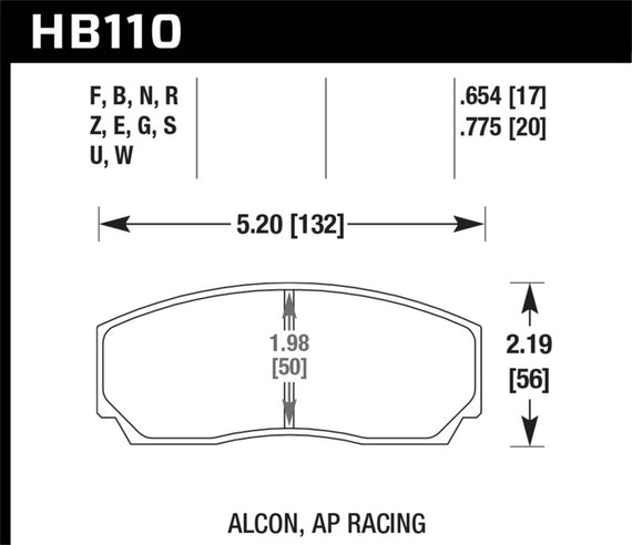Hawk AP CP3307 / CP5040-5S4 / CP5200 (SC250) Caliper DTC-60 Race Brake Pads HB110G.654