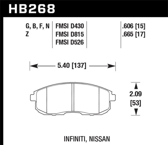 HAWK HB268F.665 HPS Performance Street Brake Pads for Nissan Altima 1993-2008 fo HB268F.665