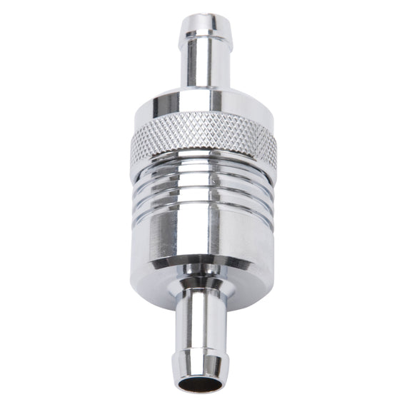 Edelbrock Fuel Filter Aluminum 3In X 01/ 1/8In 3/8In Inlet/Outlet Chrome 8136