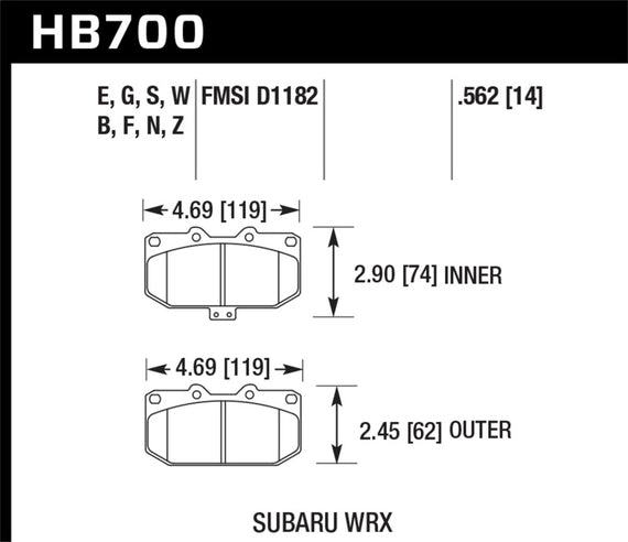 Hawk DTC-60 Front Race Brake Pads for 06-07 Subaru Impreza WRX HB700G.562