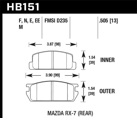HAWK Blue 9012 Brake Pad Sets Racing Vehicle Fitment See Descr. HB151E.505 HB151E.505