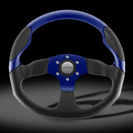 MOMO COMM STEERING WHEEL ANDO 350MM STEERING WHEEL BLACK LEATHER WITH BLUE LEATHER INSERT
