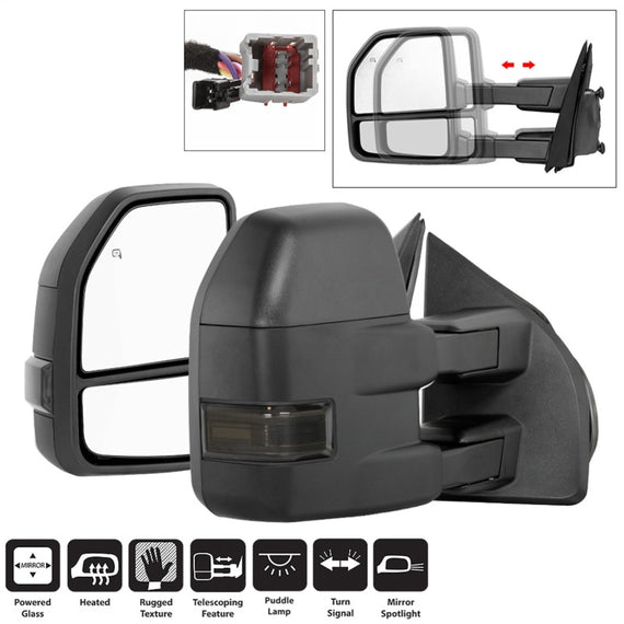 xTune 15-17 Ford F-150 Heated LED Telescoping Pwr Mirrors - Smk (Pair) (MIR-FF15015S-G4-PWH-SM-SET) 9943065