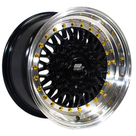 MST MT13 15x8.0 4x100/4x114.3 20 73.1 Black w/Machined Lip Gold Rivets Wheel/Rim 13-5816-20-BKGL