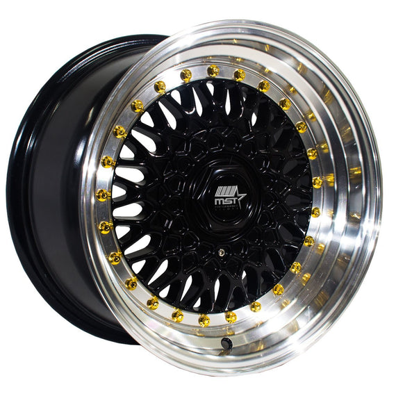 MST MT13 16x8.0 5x100/5x114.3 20 73.1 Black w/Machined Lip Gold Rivets Wheel/Rim 13-6817-20-BKGL