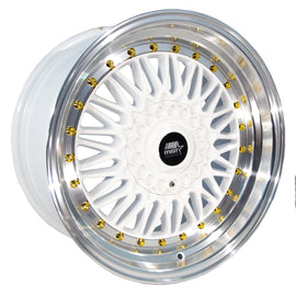 MST MT13 15x8.0 4x100/4x114.3 20 73.1 White w/Machined Lip Gold Rivets Wheel/Rim 13-5816-20-WTGL