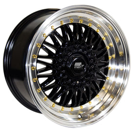 MST MT13 17x8.5 5x114.3/5x120 35 72.6 Black w/Machined Lip Gold Rivets Wheel/Rim 13-78501-35-BKGL