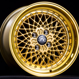 JNC 045 Transparent Gold w/ Gold Rivets 15x8.25 4x100 +10 Wheel/Rim 18515713222