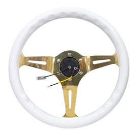 NEW NRG Steering Wheel Classic Wood 350MM White Chrome Gold 3 Spoke ST-015CG-WT ST-015CG-WT