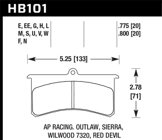 Hawk Aerospace Components / AP Racing / Brakeman / CNC / Coleman / Outlaw DTC-60 Race Brake Pads HB101G.800