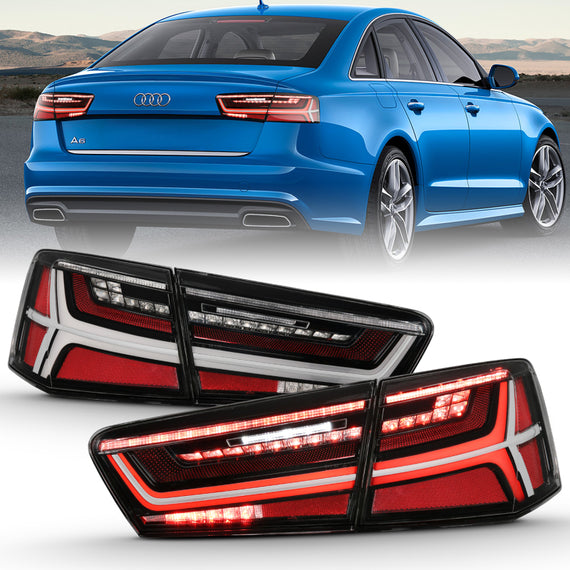ANZO 2012-2015 Audi A6 LED Taillight Black Housing Clear Lens 4 pcs (Sequential Signal) 321352