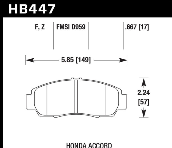 Hb447f.667 Hawk Performance Hb447f.667 Hps Disc Brake Pad Fits 03 10 Accord HB447F.667